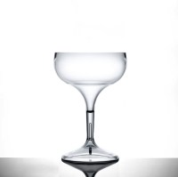 Set of 2 crystal-clear coupe cocktail glasses with stemmed design, made from durable polycarbonate. Romantic and shatter-resistant—ideal for gifting, date nights, and celebrations. Made in UK.